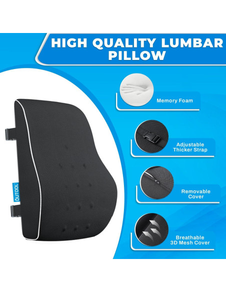 Almohada Lumbar Ergonómica QUTOOL con Funda Malla 3D Negra