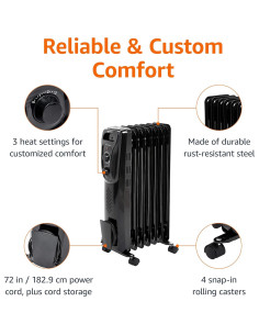 Calentador de radiador de aceite Amazon Basics 1500W portátil 2