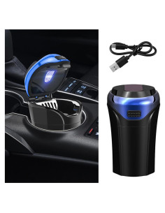 Cenicero de coche con tapa Suvnie USB recargable azul
