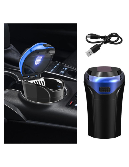 Cenicero de coche con tapa Suvnie USB recargable azul