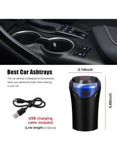 Cenicero de coche con tapa Suvnie USB recargable azul 2