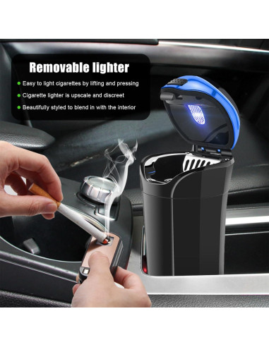Cenicero de coche con tapa Suvnie USB recargable azul