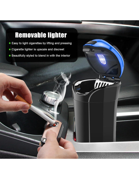 Cenicero de coche con tapa Suvnie USB recargable azul