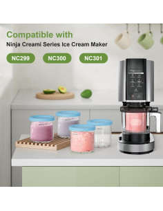Paquete de 4 Contenedores Ninja Creami 473ml con Tapas y Cucharas 2