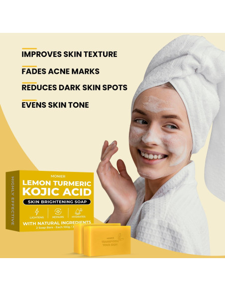 Jabón de Ácido Kójico MONIER con Limón y Cúrcuma - 2 Unidades