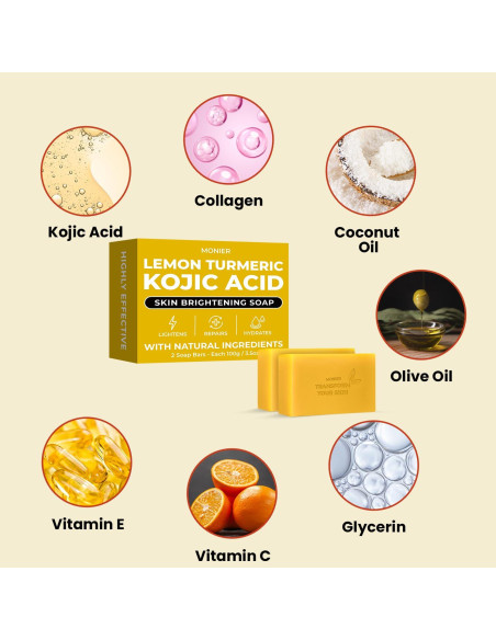 Jabón de Ácido Kójico MONIER con Limón y Cúrcuma - 2 Unidades