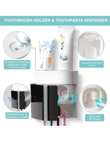 Soporte para Cepillos de Dientes GFWARE TH001 Negro con Dispensador Automático