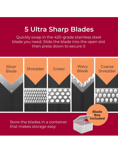 Cortador de Mandolina MuellerLiving Ajustable para Verduras y Queso - Negro