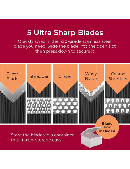 Cortador de Mandolina MuellerLiving Ajustable para Verduras y Queso - Negro