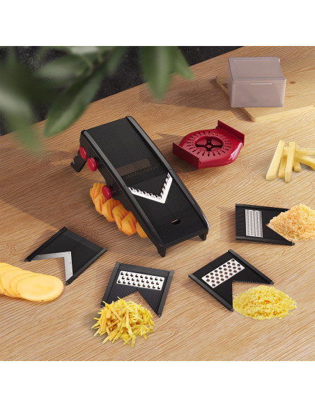 Cortador de Mandolina MuellerLiving Ajustable para Verduras y Queso - Negro