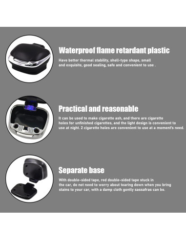 Cenicero de Coche Ignífugo con Tapa y Luz LED Povtii