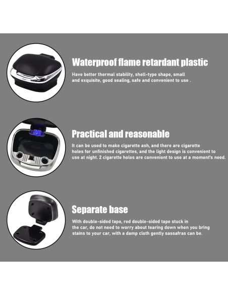 Cenicero de Coche Ignífugo con Tapa y Luz LED Povtii