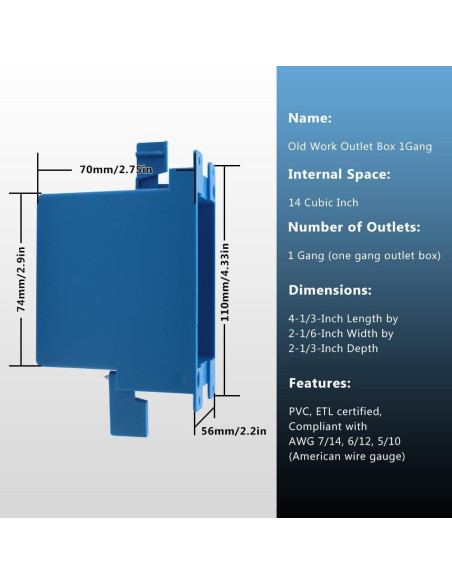 Caja de Trabajo Antiguo XGGYA 1 Gang PVC 11x6x6.7cm