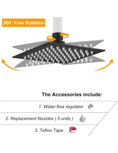 Cabezal de Ducha de Lluvia BESy 6" Cuadrado Acero Inoxidable Negro 2