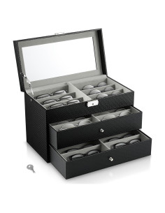 Organizador de Gafas MoKo de Cuero con Tapa de Vidrio 18 Ranuras