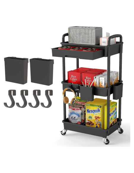 Carro de Utilidad Rodante REBECAT 3 Niveles Negro con Cajón