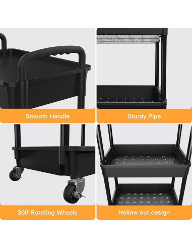 Carro de Utilidad Rodante REBECAT 3 Niveles Negro con Cajón