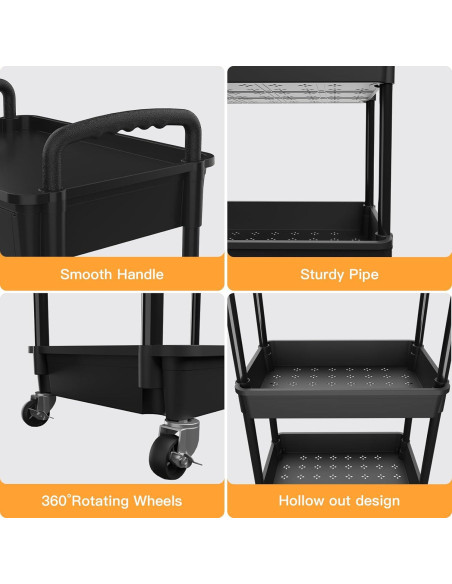 Carro de Utilidad Rodante REBECAT 3 Niveles Negro con Cajón