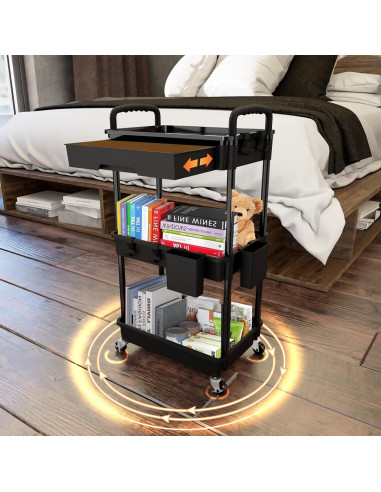 Carro de Utilidad Rodante REBECAT 3 Niveles Negro con Cajón