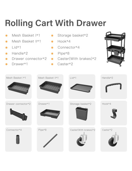 Carro de Utilidad Rodante REBECAT 3 Niveles Negro con Cajón