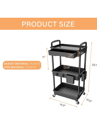 Carro de Utilidad Rodante REBECAT 3 Niveles Negro con Cajón