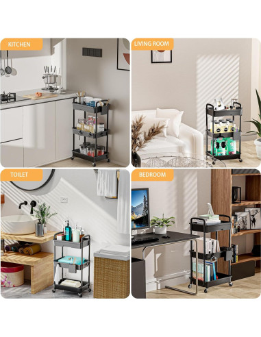 Carro de Utilidad Rodante REBECAT 3 Niveles Negro con Cajón