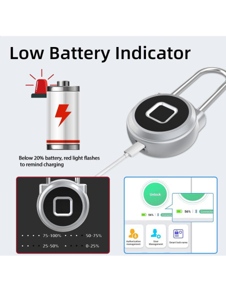 Candado Biométrico eLinkSmart con Huella Dactilar 45mm Plata