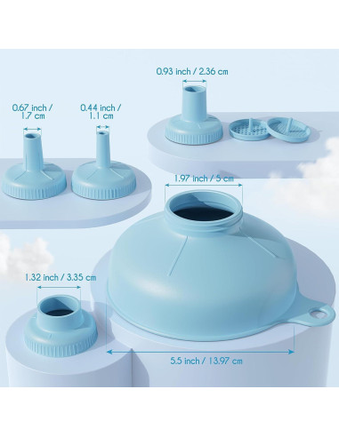 Embudo Versátil Pisol con 5 Tamaños y 2 Coladores, Azul