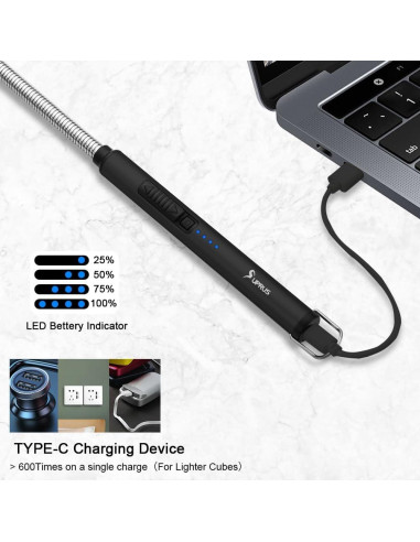 Encendedor Eléctrico SUPRUS Recargable USB 10.4 cm Negro