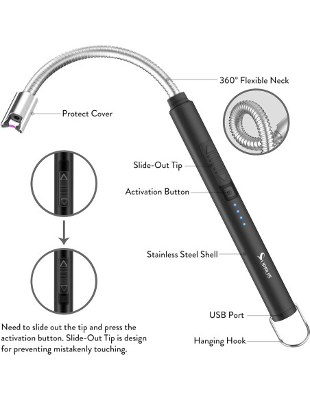 Encendedor Eléctrico SUPRUS Recargable USB 10.4 cm Negro