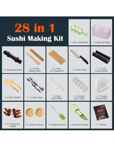 Kit de Hacer Sushi 28 en 1 SmileTools - Herramientas de Bambú