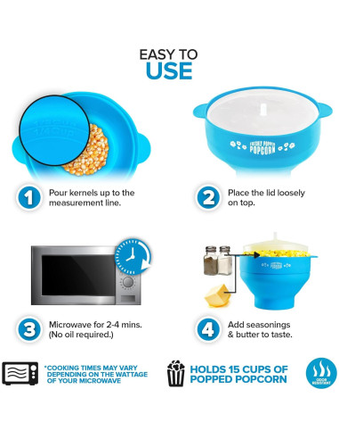 Popcornera de Silicona Stock Your Home Azul 15 Tazas Plegable