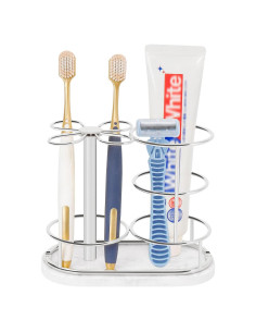 Soporte para Cepillos de Dientes HarJue Mediano Cromado con Mármol