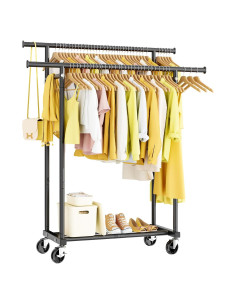 Perchero Rodante Doble Barra HYSEYY Metal Negro 95.25 kg