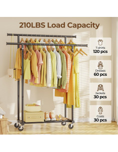 Perchero Rodante Doble Barra HYSEYY Metal Negro 95.25 kg 2