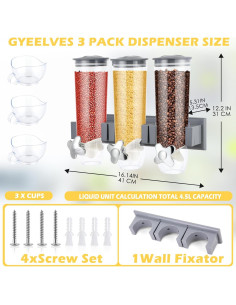 Dispensador de Cereal Nitial Triple Montado en Pared 5.4L 2