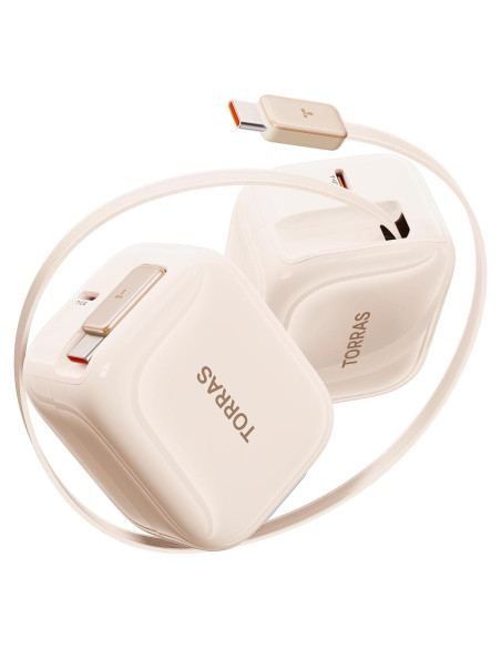 Cargador USB C TORRAS 40W con Cable Retráctil Dorado Rosa