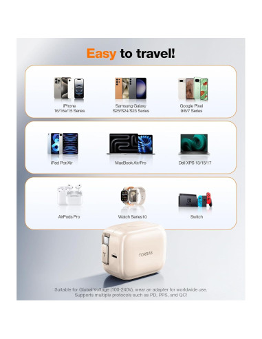 Cargador USB C TORRAS 40W con Cable Retráctil Dorado Rosa