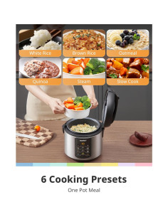 Cocedor de Arroz COMFEE' Eléctrico 2 QT Acero Inoxidable 6 en 1 2