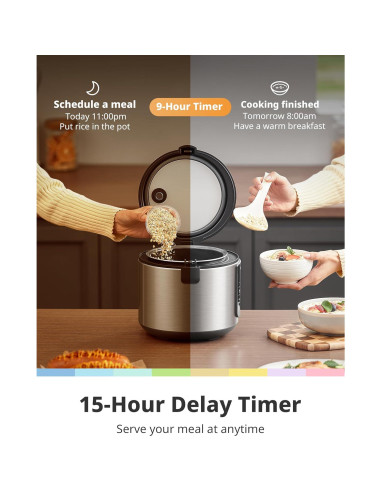 Cocedor de Arroz COMFEE' Eléctrico 2 QT Acero Inoxidable 6 en 1