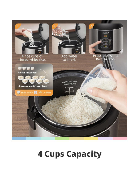 Cocedor de Arroz COMFEE' Eléctrico 2 QT Acero Inoxidable 6 en 1 Cocedor de Arroz COMFEE' Eléctrico 2 QT Acero Inoxidable 6 en 1