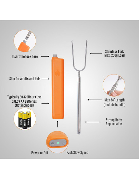 Palito de Asar Eléctrico derYEP 34 cm Rotación Automática Rosa