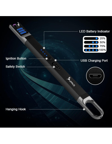 Encendedor Eléctrico SUPRUS Recargable USB a Prueba de Viento