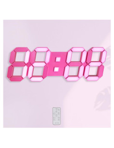 Reloj de Pared LED Rosa KOSUMOSU 38x12cm Digital con Control Remoto