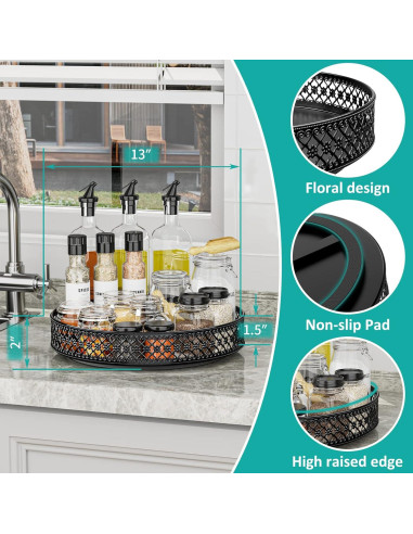 Organizador Giratorio Ovicar Lazy Susan 28 cm Metal Negro