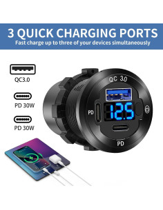 Cargador USB 12V Hapytrip 3 Puertos con Voltímetro 2