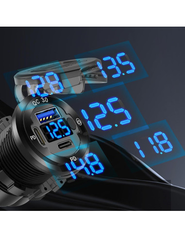 Cargador USB 12V Hapytrip 3 Puertos con Voltímetro