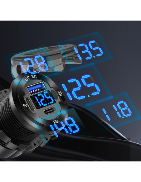 Cargador USB 12V Hapytrip 3 Puertos con Voltímetro