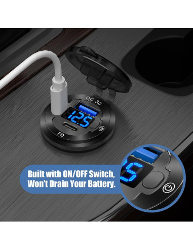 Cargador USB 12V Hapytrip 3 Puertos con Voltímetro