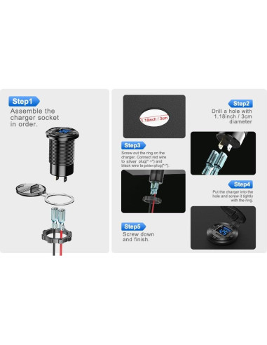 Cargador USB 12V Hapytrip 3 Puertos con Voltímetro